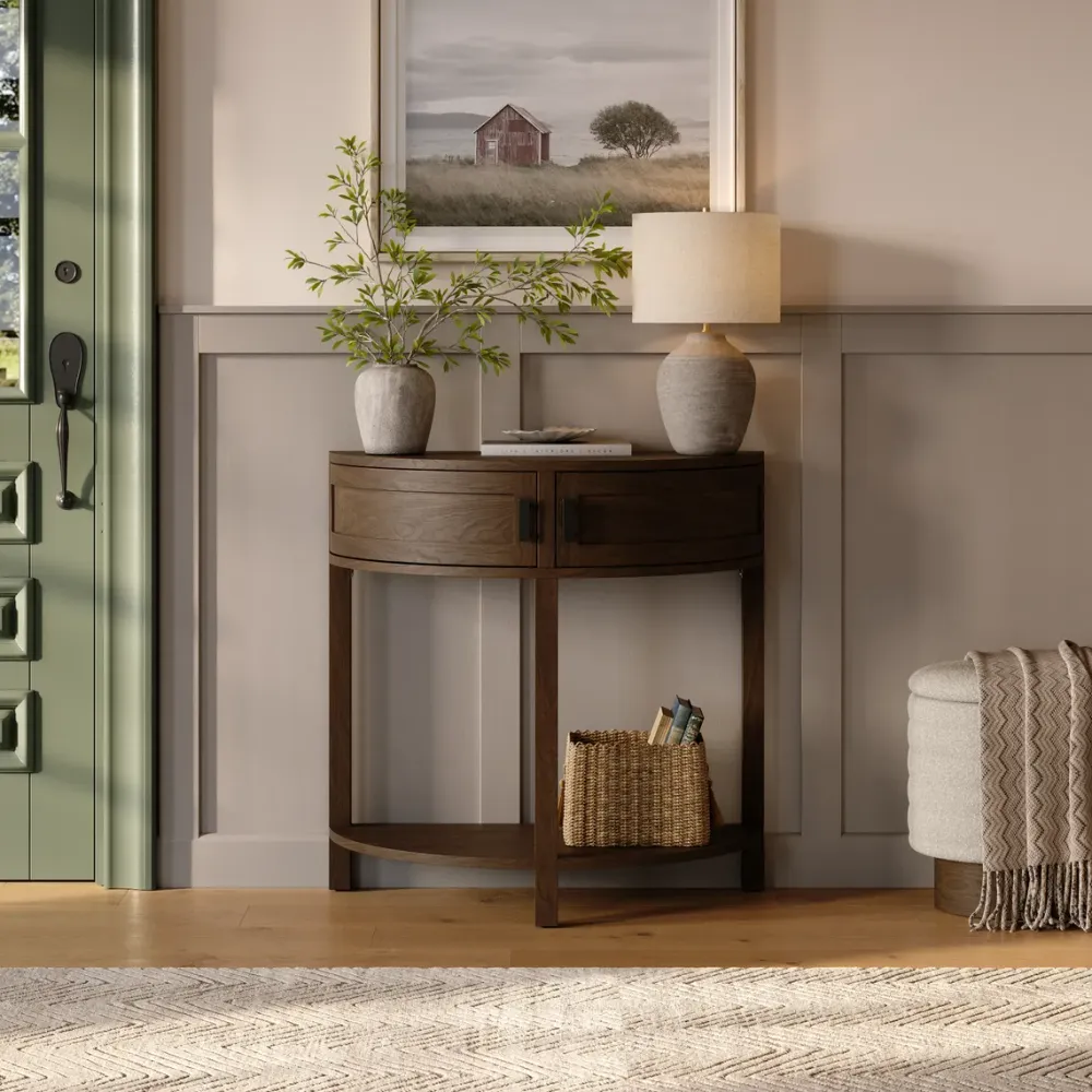 Dragonfly Furniture half-moon console in dark brown