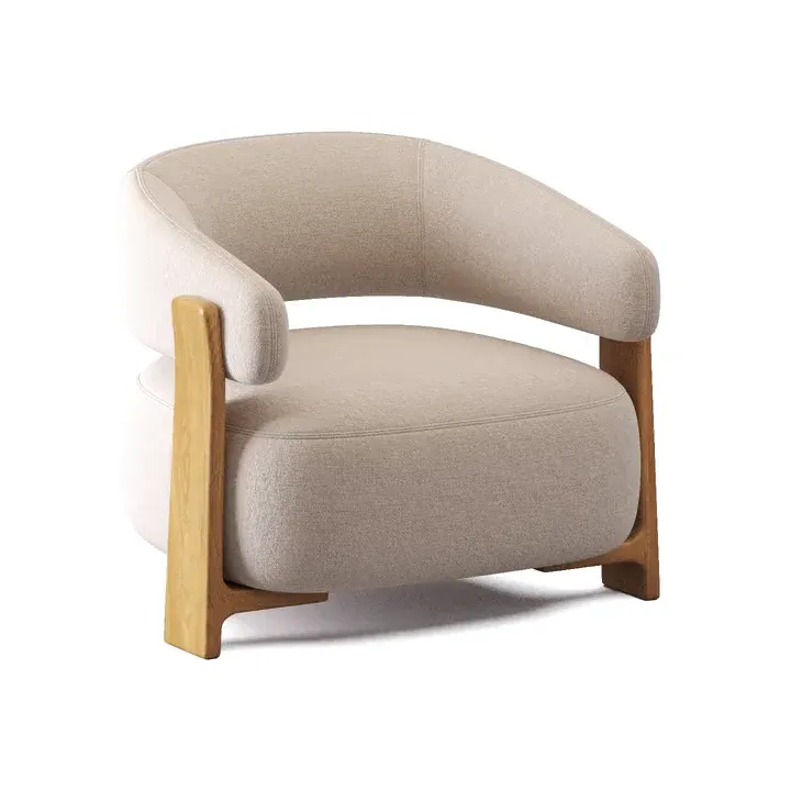 Armchair upholstered in cream and oak