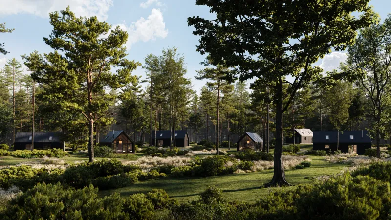Architectural Rendering for Holz Homes — Modular Forest Cabins, view 9