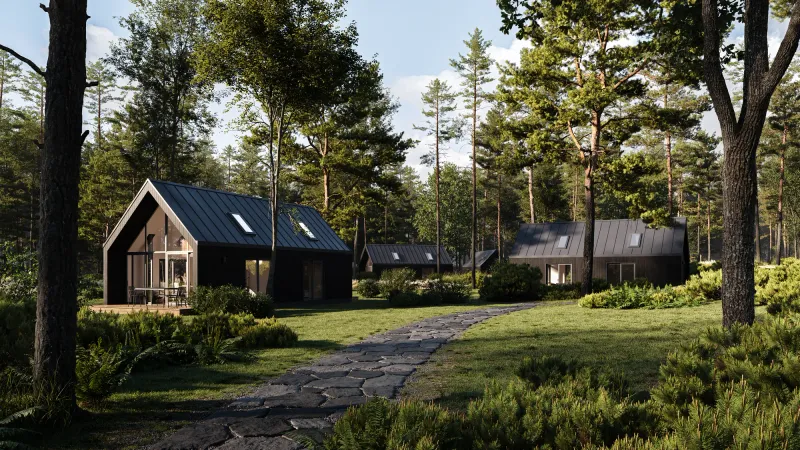 Architectural Rendering for Holz Homes — Modular Forest Cabins, view 12