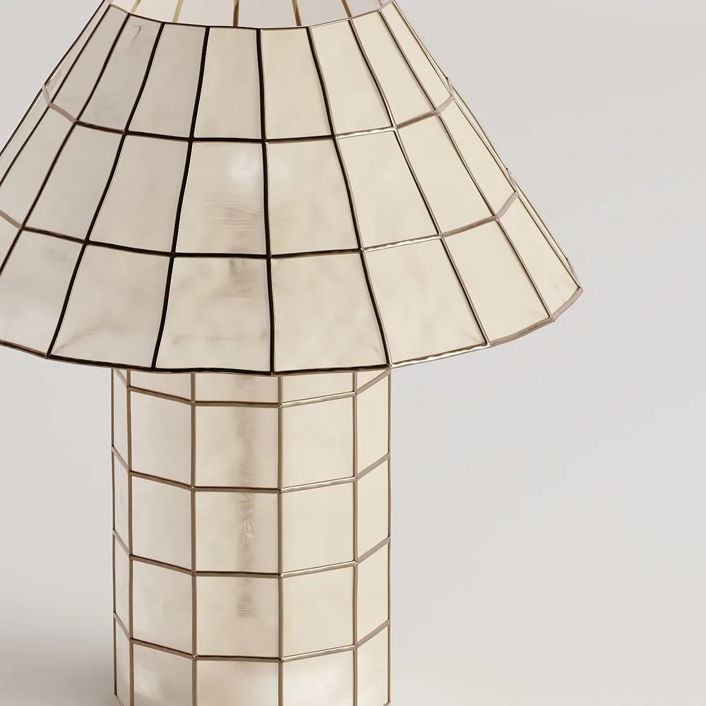 Pane — the shell panels and brass cames up close